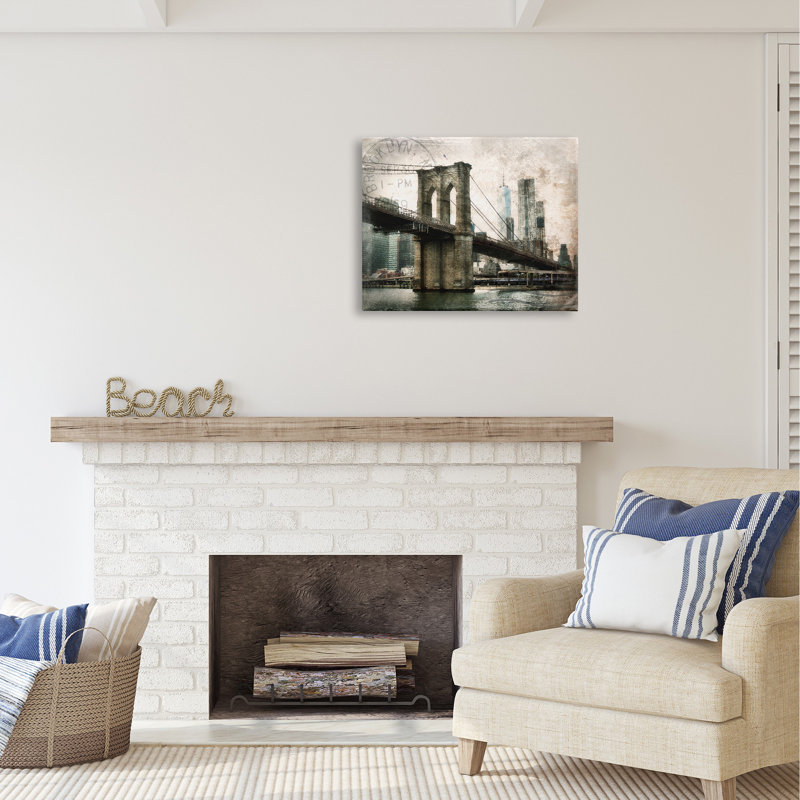 Vintage Brooklyn Bridge par Rhonda Addison, H 24 po x l 30 po x P 1,5 po
