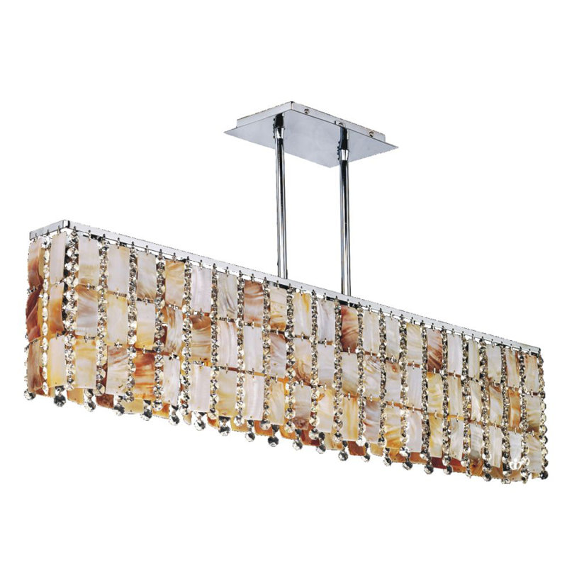 Luminaire suspendu linéaire pour îlot de cuisine 5 lumières Tropical Paradise, Brun / ivoire / argent