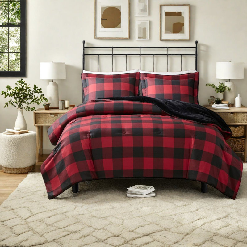 Cozy Comfort Bedding Sets, Polyester Plaid Reversible Design For Home Use