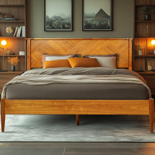 Kalleen Solid Wood Bed Frame with Artistic Patterned Headboard