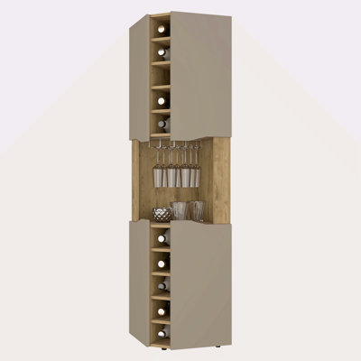 Taupe 10-Bottle Bar Cabinet