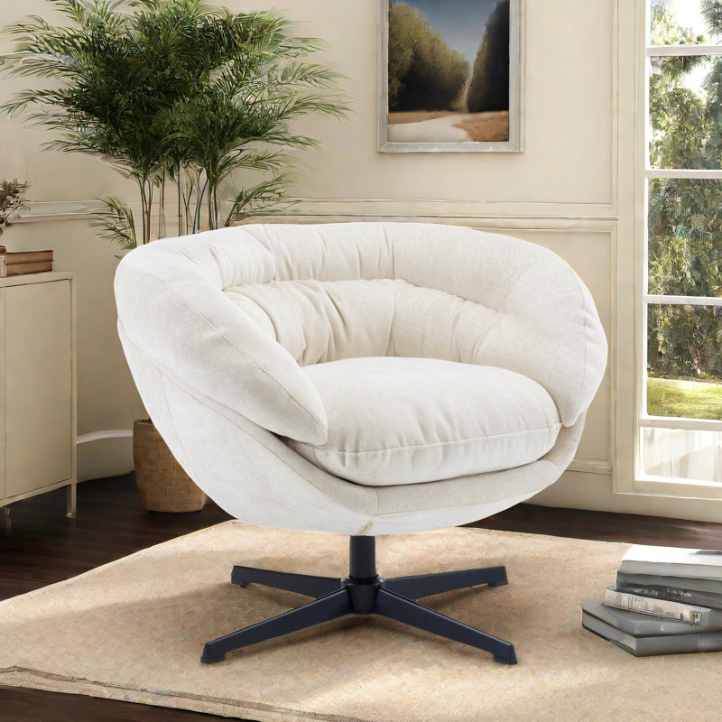 Fauteuil d'appoint pivotant 360 ° avec tissu chenille beige pour salle d'étude, Beige