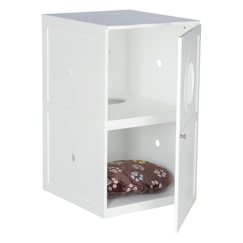 Enclos pour litière en bois à 2 étages, grande cachette et table d'appoint pour chat, Blanc