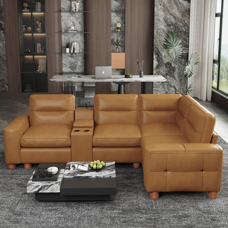 Modern Oversize 115-Inch Genuine Leather Corner Chair, Free Combination, No Tool Assembly