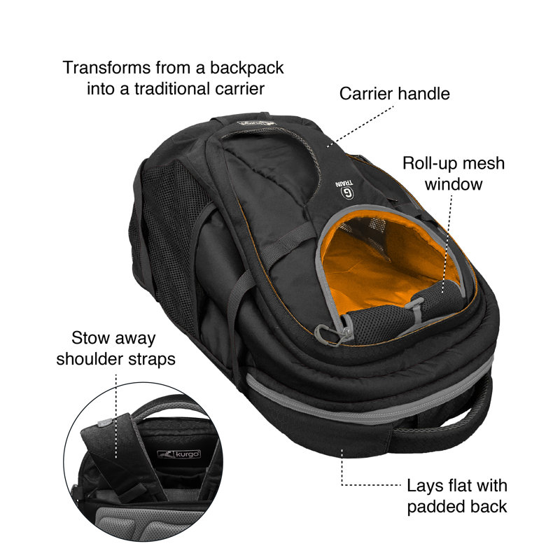 Kurgo G-Train Backpack, Black, Black/Orange