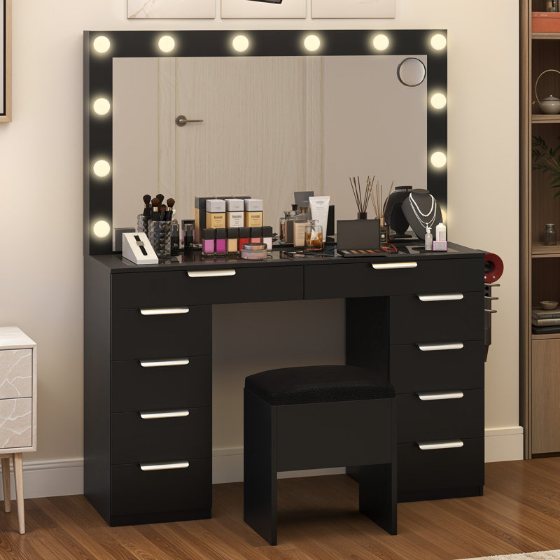Makeup Vanity With 10 Drawers, Black
