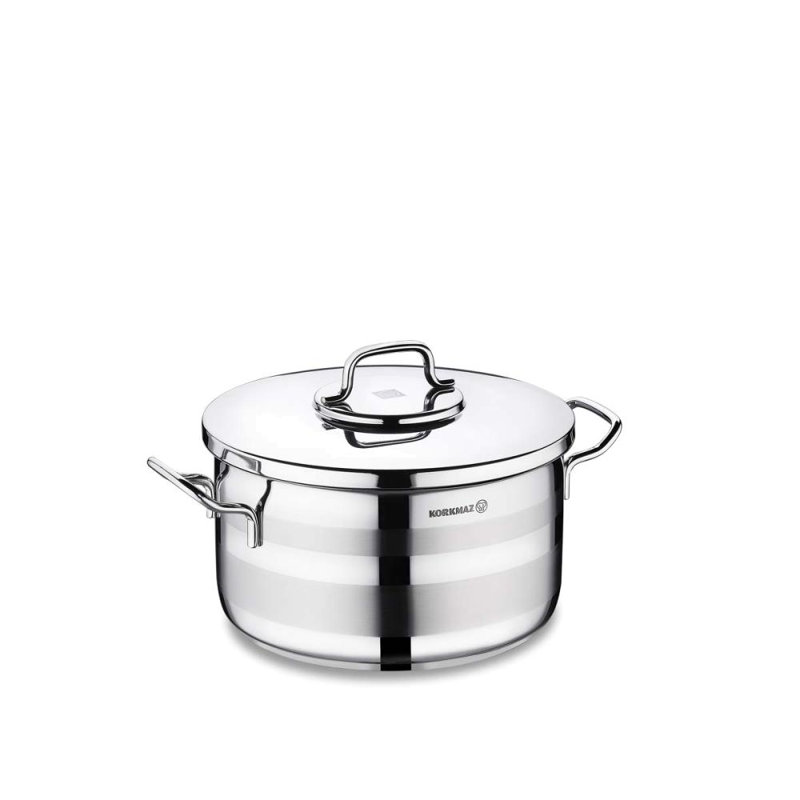 Batterie de cuisine Korkmaz Astra2 en acier inoxydable à haute performance avec couvercle argent, 3,75 pintes