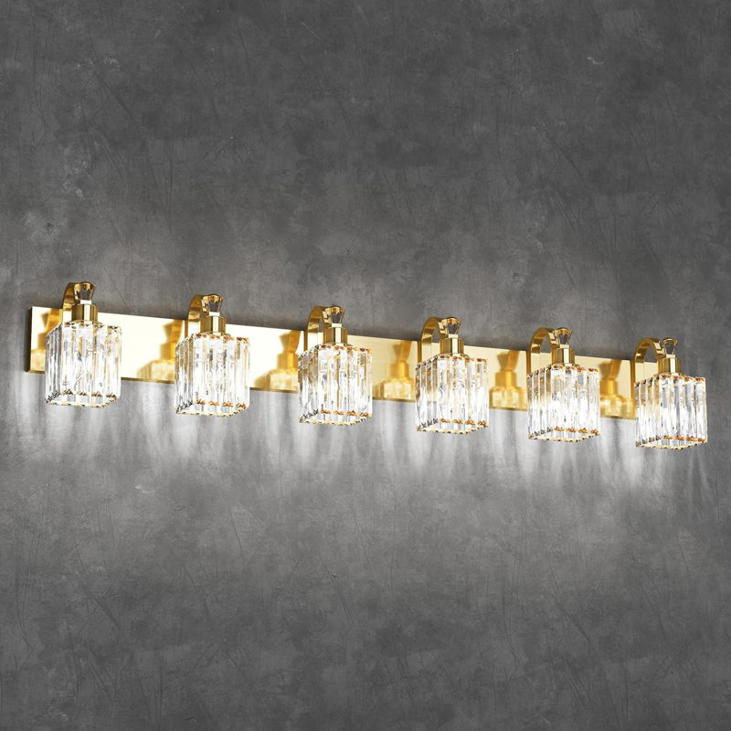 Luminaires de salle de bain en cristal, appliques murales 6 lumières pour la salle de bain, lanternes murales dorées modernes