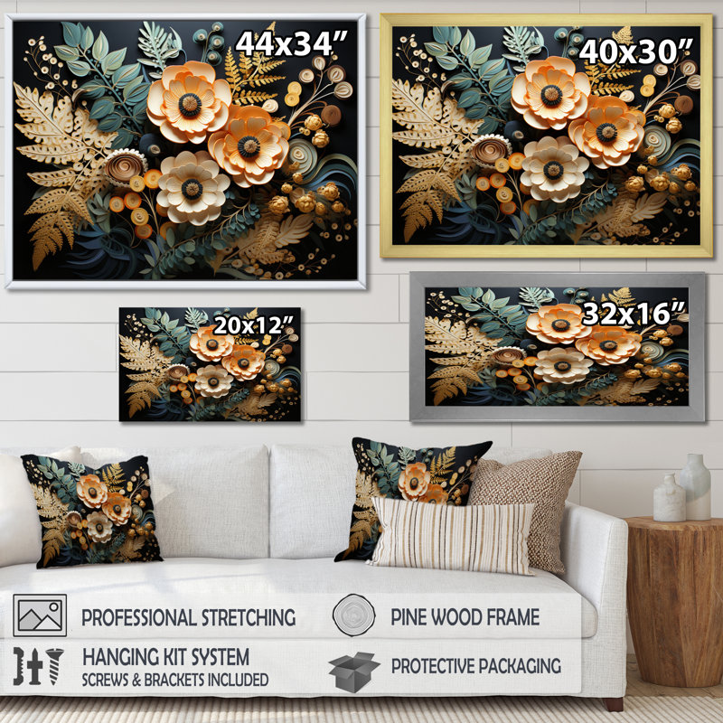 " Ferns Copper Elegance III ", H 16 po x l 32 po x P 1 po, Cadre simple argenté