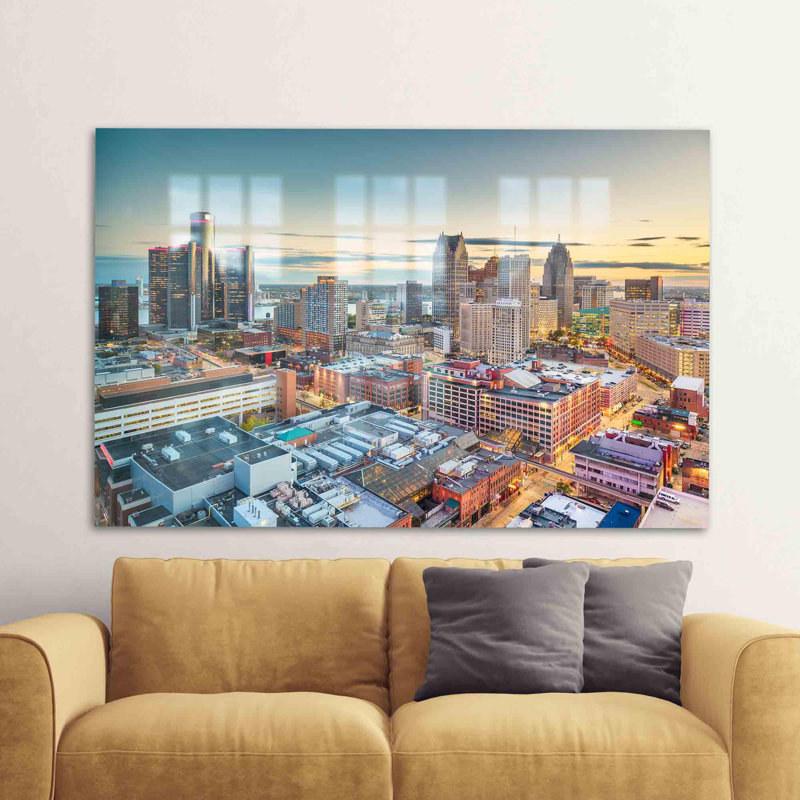 Art mural en verre trempé présentant une magnifique vue de paysage de Detroit au Michigan pour une décoration moderne de maison et de bureau