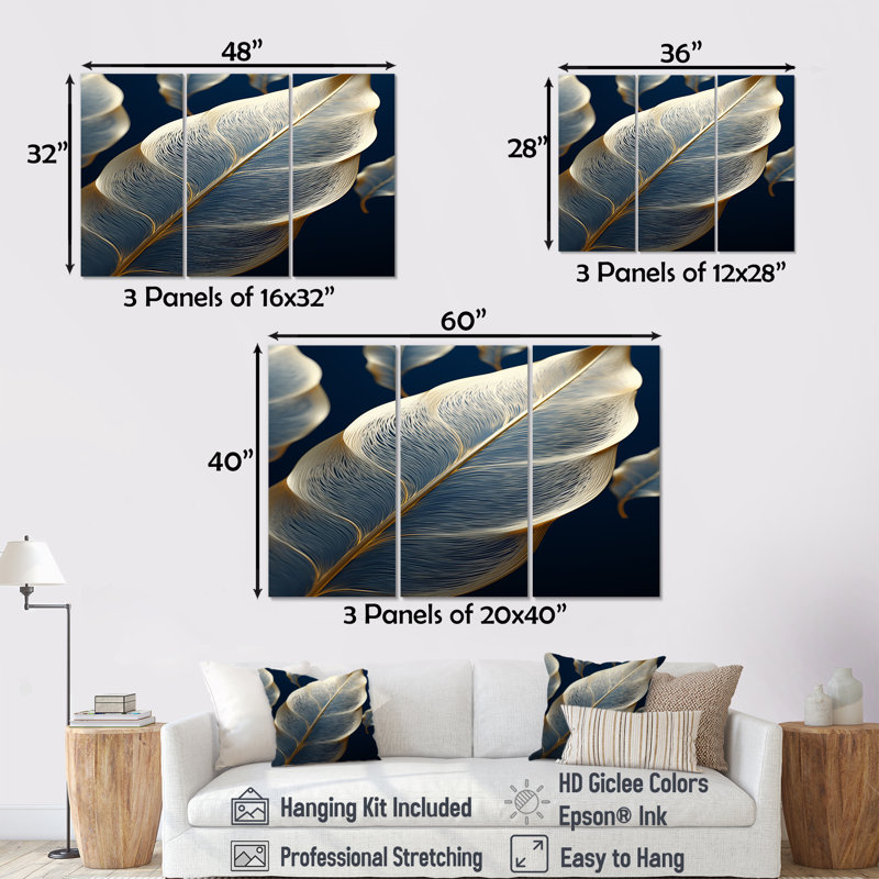 Ensemble de salon mural Laken - Leaves, Toile tendue, H 40 po x l 60 po x P 1 po