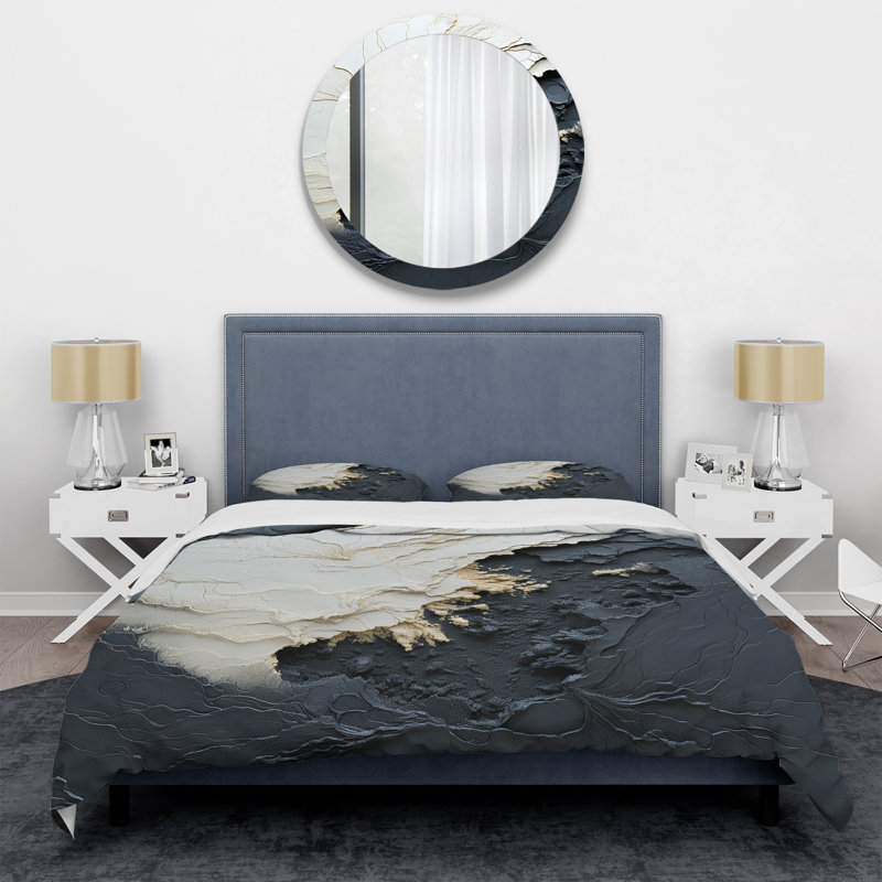 Ensemble de housse de couette Minimalisme noir et blanc Paint Wave III - Coastal