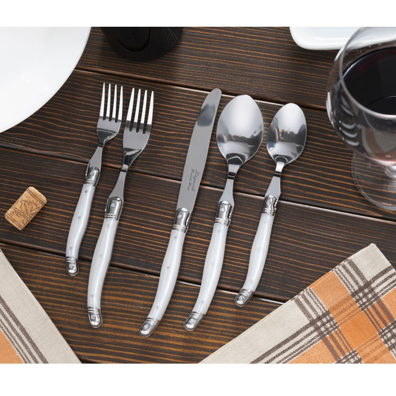 French Home Laguiole Stainless Steel Flatware Set, Service For 4 Pearl White, Pearl White