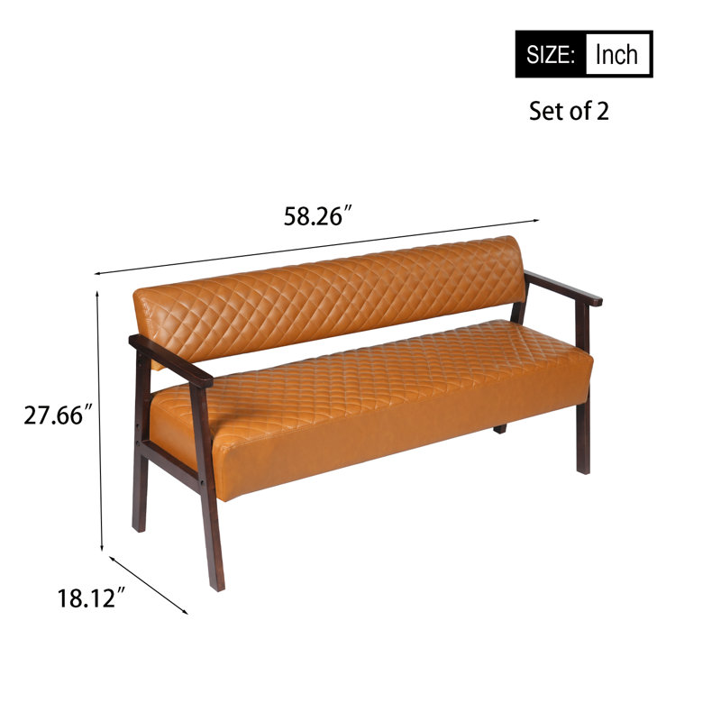 Lot de 2 banquettes d'attente 2 places, canapé de salle d'attente en similicuir matelassé avec accoudoirs et structure en bois, banquette commerciale pour salon de coiffure, bureau ou domicile