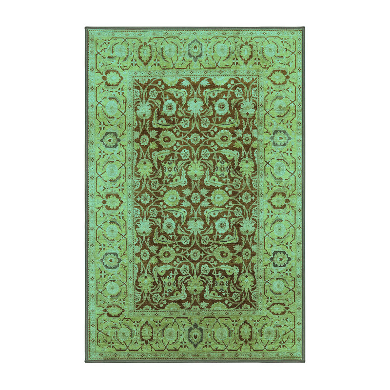 Tapis oriental en laine / polyester tissé à la machine en beige / brun, Rectangle 5 pi x 7 pi
