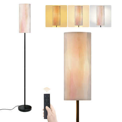Lampe sur pied à aquarelle douce rayée rose pastel, tons de gris, lampe sur pied à intensité variable avec télécommande, interrupteur au pied, ampoule, abat-jour, grand lampadaire pour le salon, la chambre et le bureau