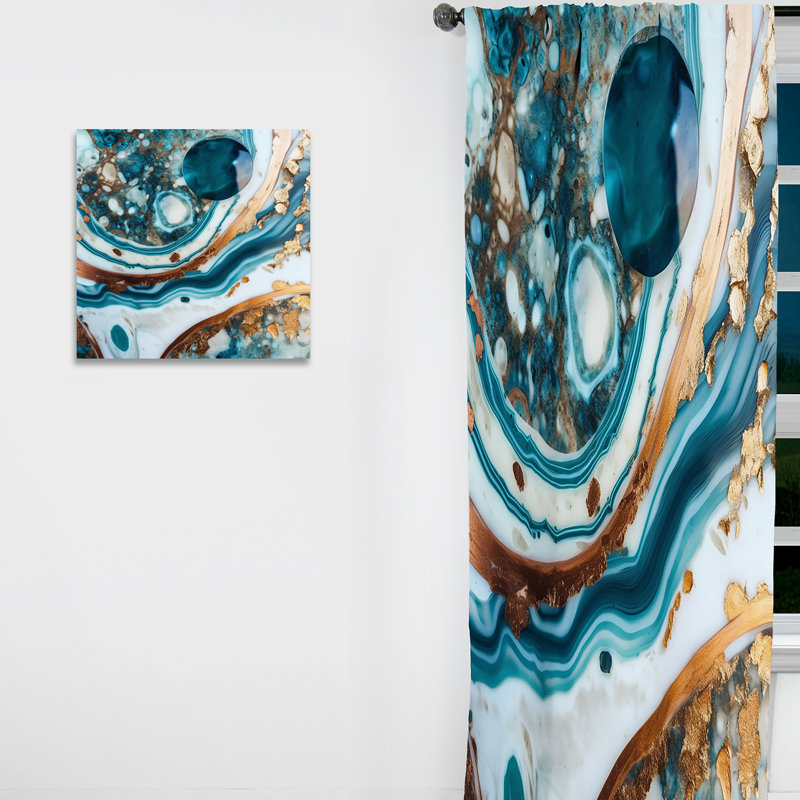 Darielle - Ocean Marble Hald Circle Abstract I - Rideau en marbre abstrait - Velours obscurcissant - 1 panneau