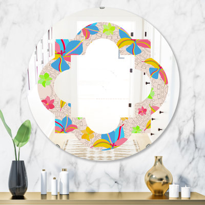 Quatrefoil Flowers Eclectic Frameless Wall Mirror