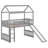 Twin House Loft Bed With Slide, Wood Playhouse Loft Bed Frame With Ladder And Roof For Kids-1799845117