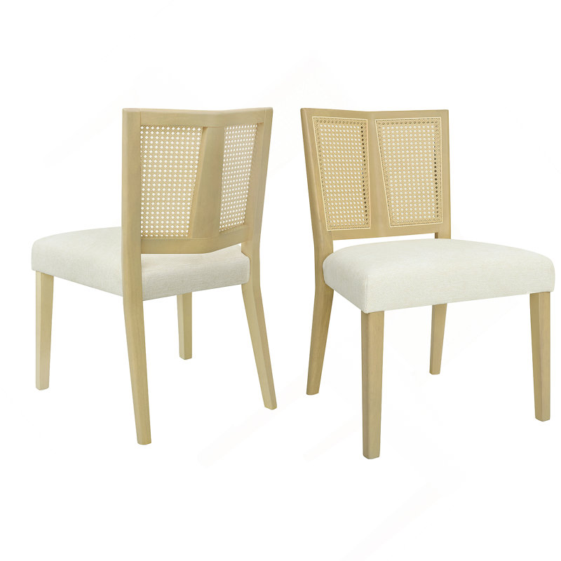 Ensemble de 2 chaises en rotin sans accoudoirs (frêne clair + beige), Beige, Natural Ash