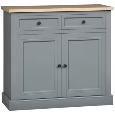 Dark Gray Sideboard Coffee Bar Cabinet with Drawers & Adjustable Storage Cupboard