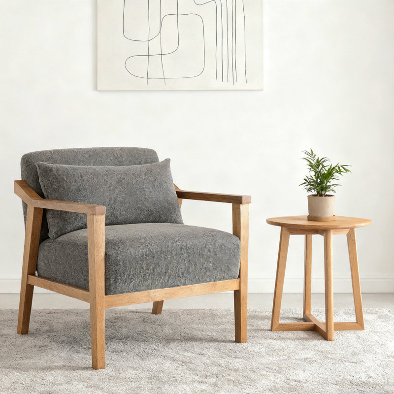 Fauteuil d'appoint moderne en bois avec coussin lombaire, Gris