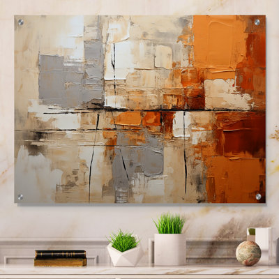 Gris, jaune, orange, impressions - Collages abstraits, acrylique, décoration murale