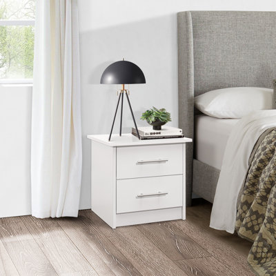 Madoc Modern 2-Drawer Nightstand with Roller Glides and Metal Handles – MDF Wood Bedside Table for Bedroom Storage
