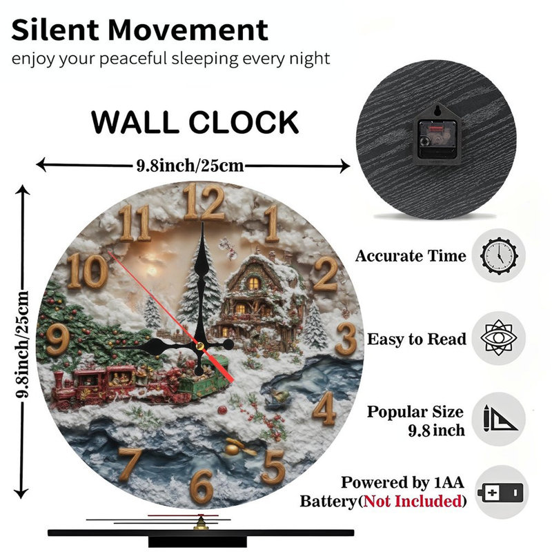 Noël-Horloge-Visage-Village-Train