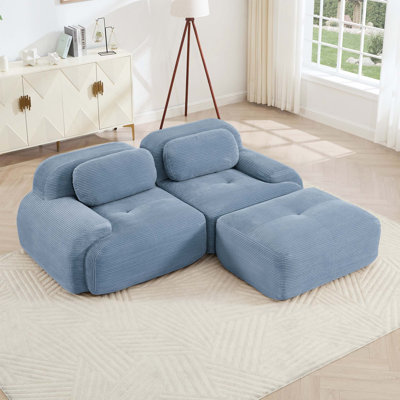 Canapé modulaire antidérapant en velours côtelé de luxe à 2 places avec accoudoirs incurvés combinés et 1 repose-pieds pour le salon, la chambre à coucher et la salle audiovisuelle