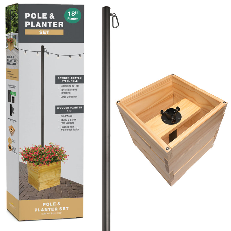 Jullisa Wood Planter Box with Extendable Metal Light Pole Set , 18" H x 18" W x 18" D