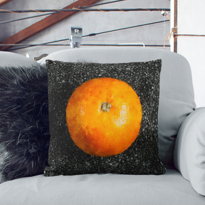 Orange Fruit Painting Square Throw Cushion, 55cm H x 55cm W x 20cm D, Black