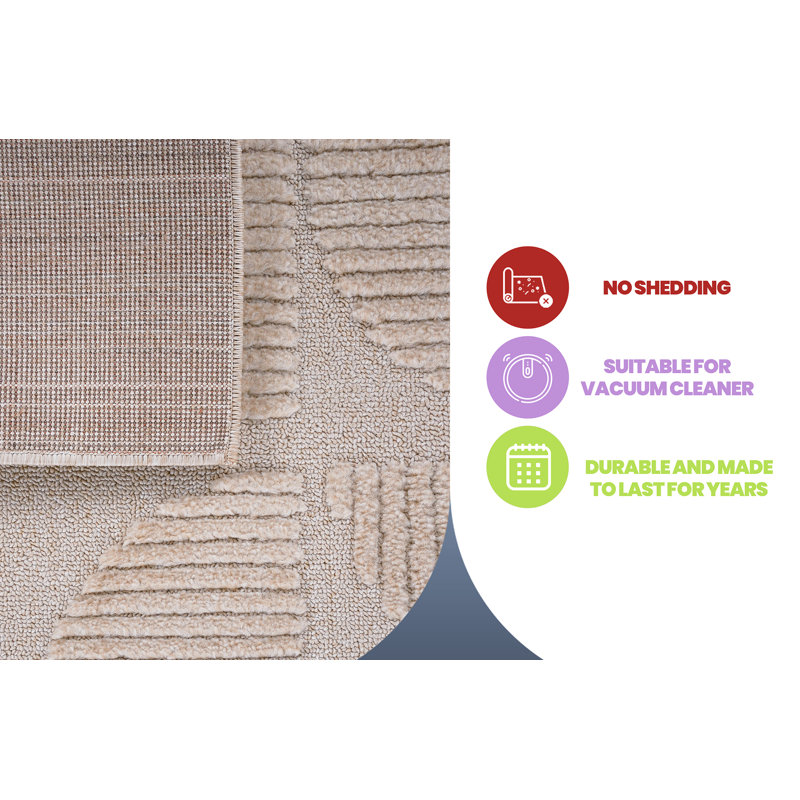 Step Collection High-Low Beige Indoor Area Rug, 2'X3', Modern, Contemporary, Geometric, Bohemian, Bedroom, Kitchen, Living Room, Doormat, Non Shedding Carpet