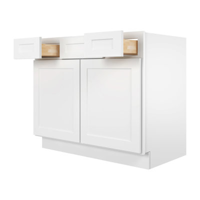 2-door 2-drawer Vanity Sink Drawer Base Cabinet 42-in W x 34-1/2-in H x 21-in D White Ready to assemble (RTA) Plywood Cabinet Recessed Panel Shaker