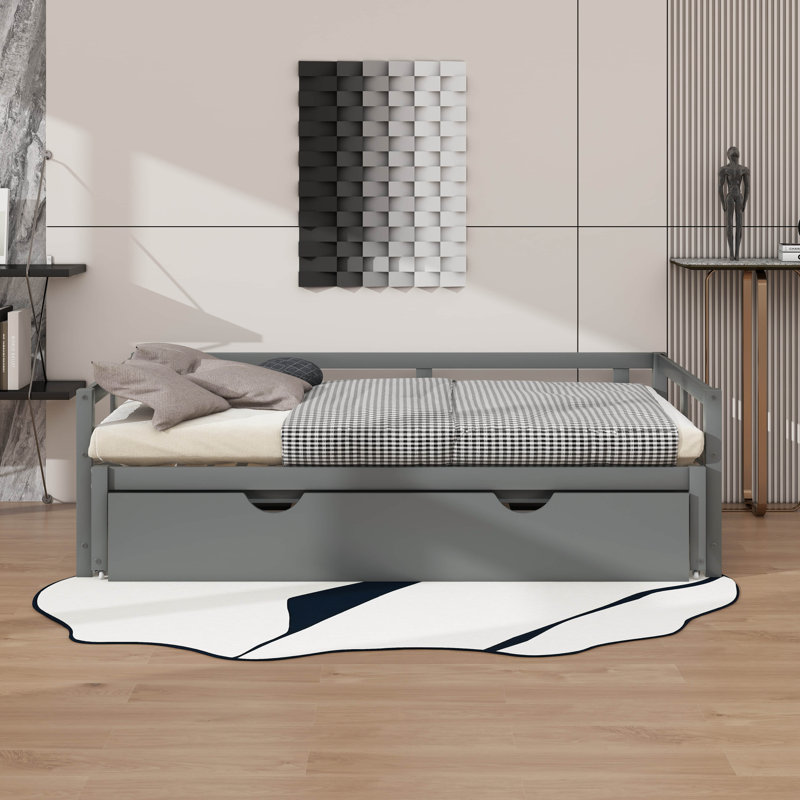 Lit de jour extensible simple avec lit gigogne, Gris