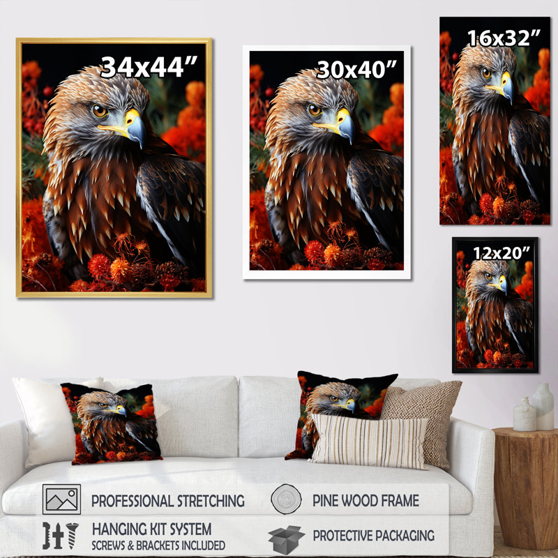 Prismatic Majestic Bold Eagle I - reproduction sur toile, Cadre flottant blanc, H 32 po x l 24 po x P 1 po