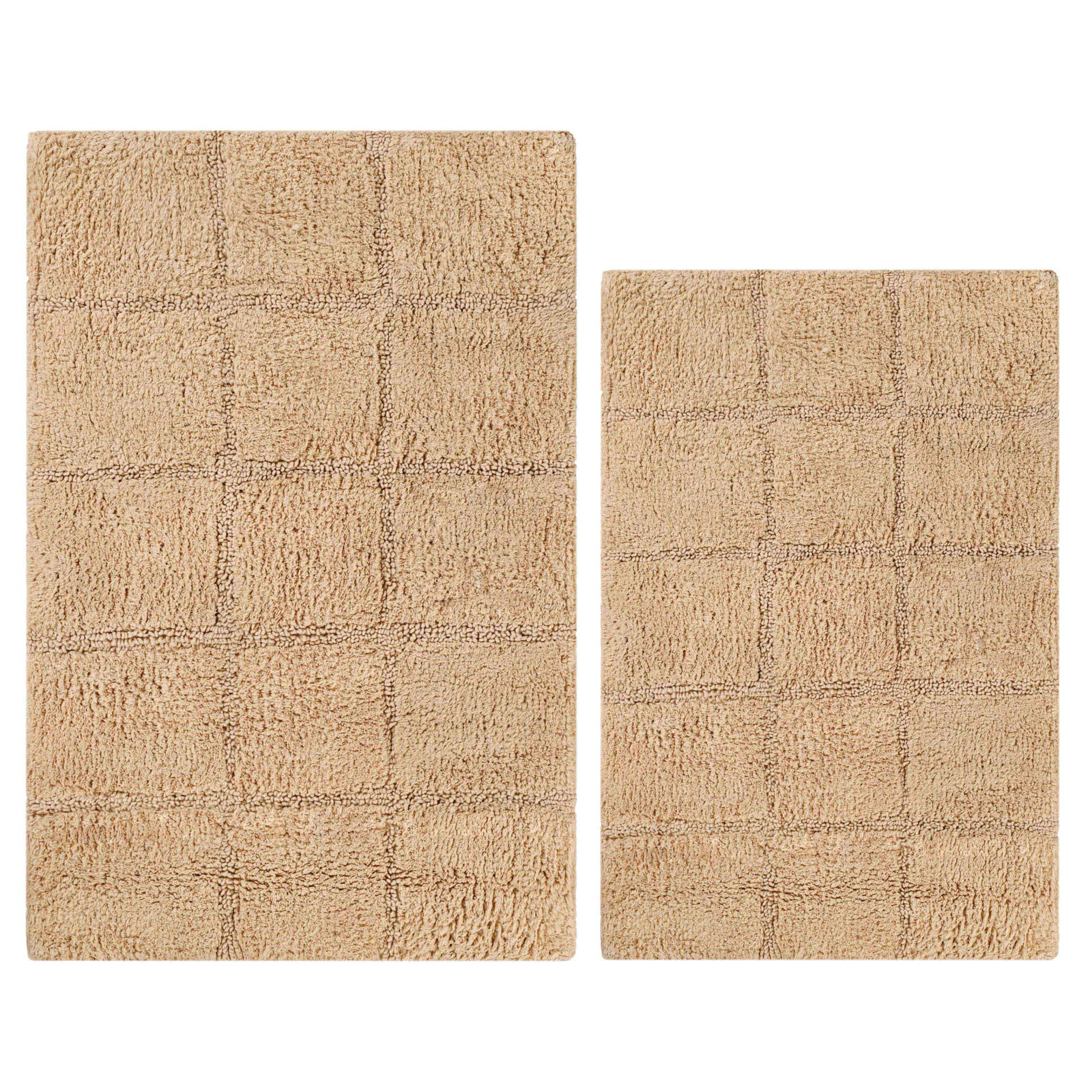 Sandcliff Checkered Cotton Non-Skid Machine Washable 2 Piece Bathroom Rug Set, Checkers Taupe