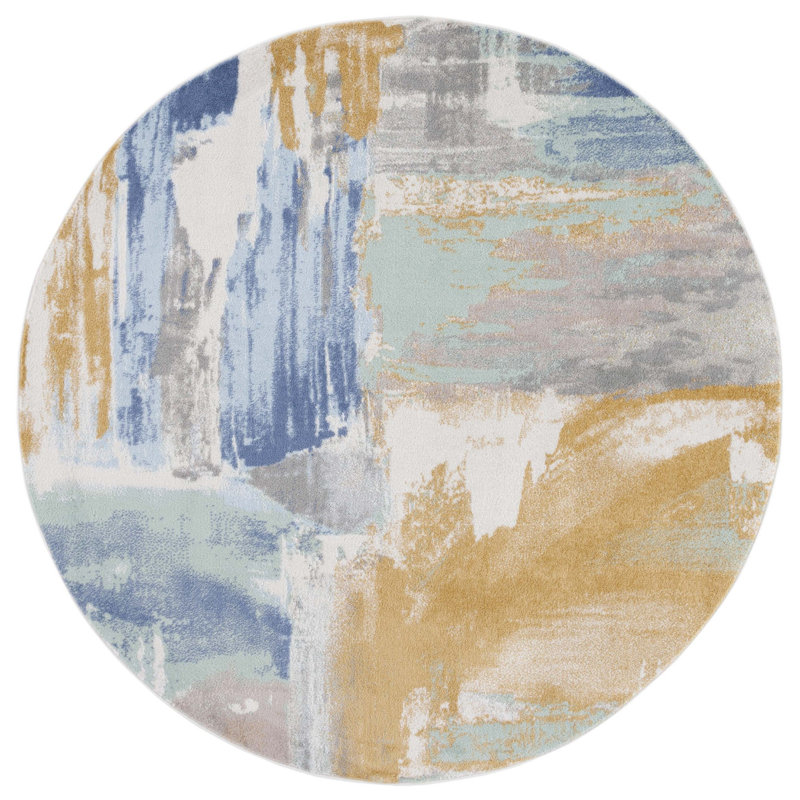 Ariadne 510 Area Rug In Gold / Blue/Green, Round 6'7"
