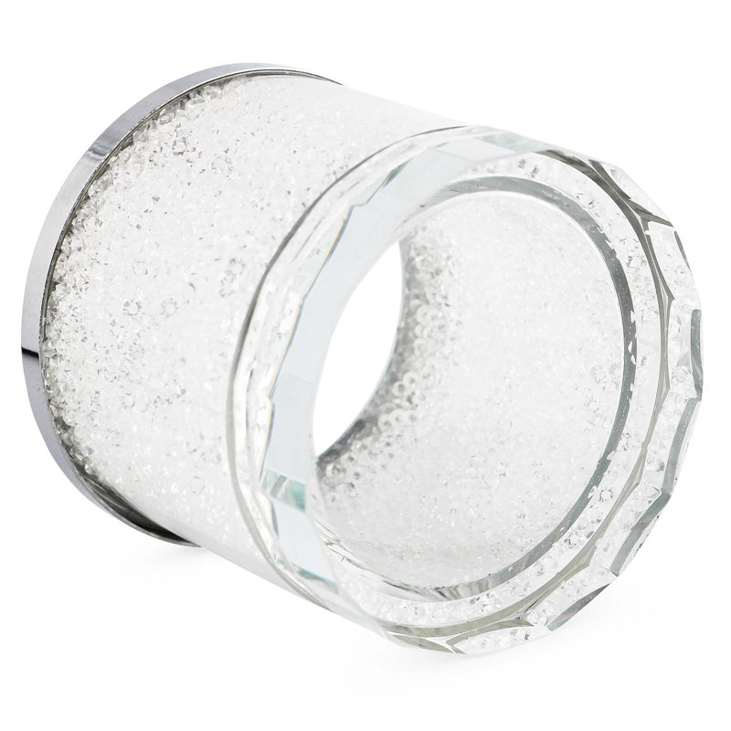 Crystal-Filled Glass Tealight Candleholder with Silver Rim