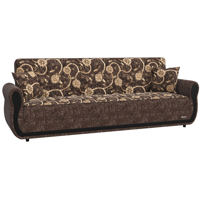 Silver Fabric Convertible Sleeper Sofa with Storage