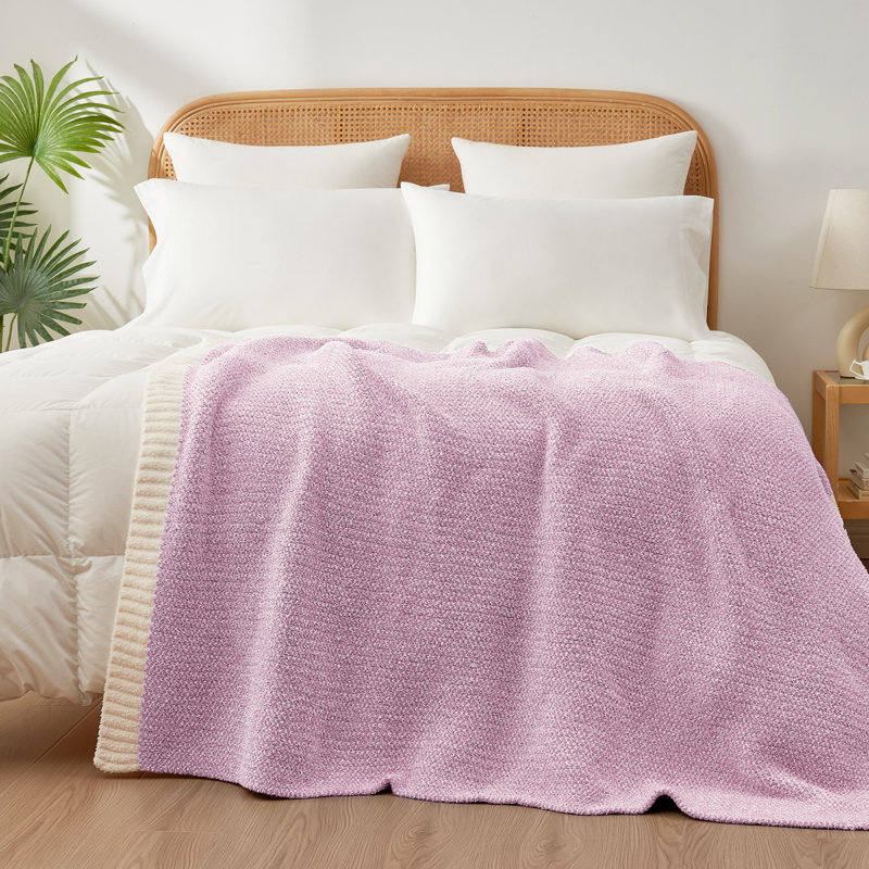  Jeté tricoté réversible Heather Knit, L 80 po x l 60 po , Lilas