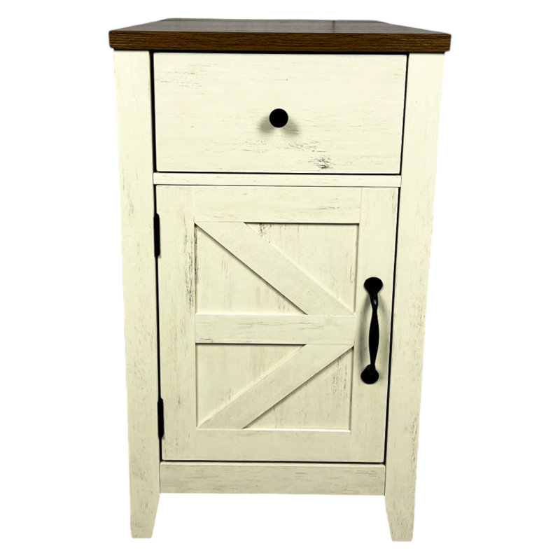 Table de chevet Style avec fonction de chargement - Armoire à tiroirs et porte de grange spacieuse brun + blanc, style, blanc, construction