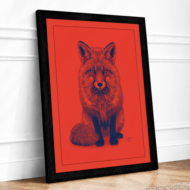 Confrontal Fox Modern - Framed Print, A2 - 59.4 x 42.0 cm, Black