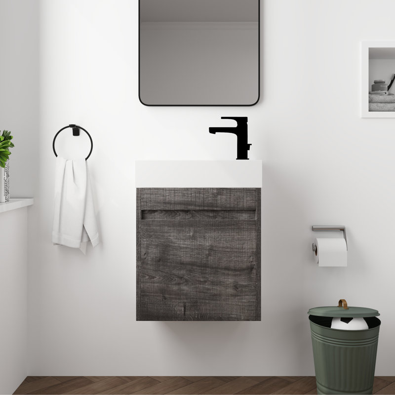 Ajahn 18" Wall Mounted Single Bathroom Vanity Set, Floating Bathroom Vanity with Soft Close Door, Resin Top, Gray
