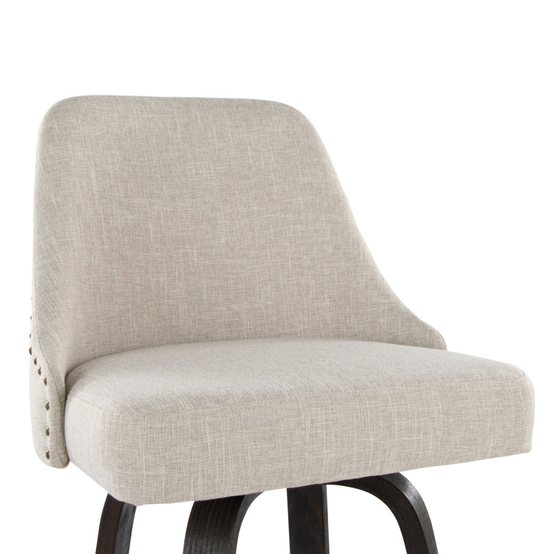 30"Fixed-Height Barstool with Swivel, Black, Beige
