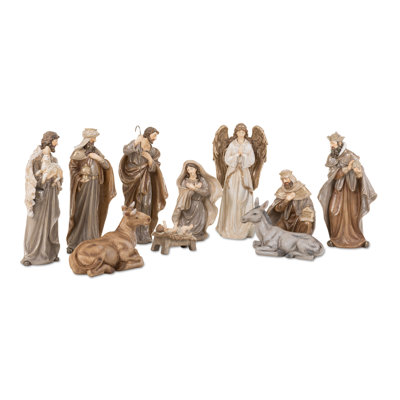 Ensemble de 10 figurines de Noël surdimensionnées en résine brune représentant la Nativité
