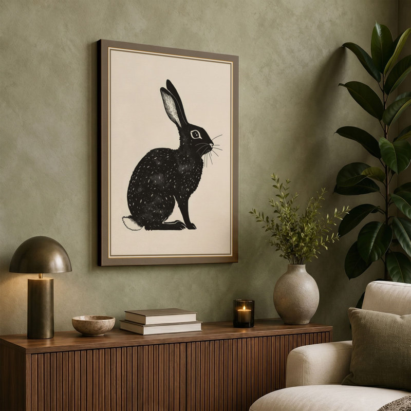 Rabbit in Silence Minimalist - Wrapped Canvas, 18x12 - 45.7 x 30.5 cm, Black Border