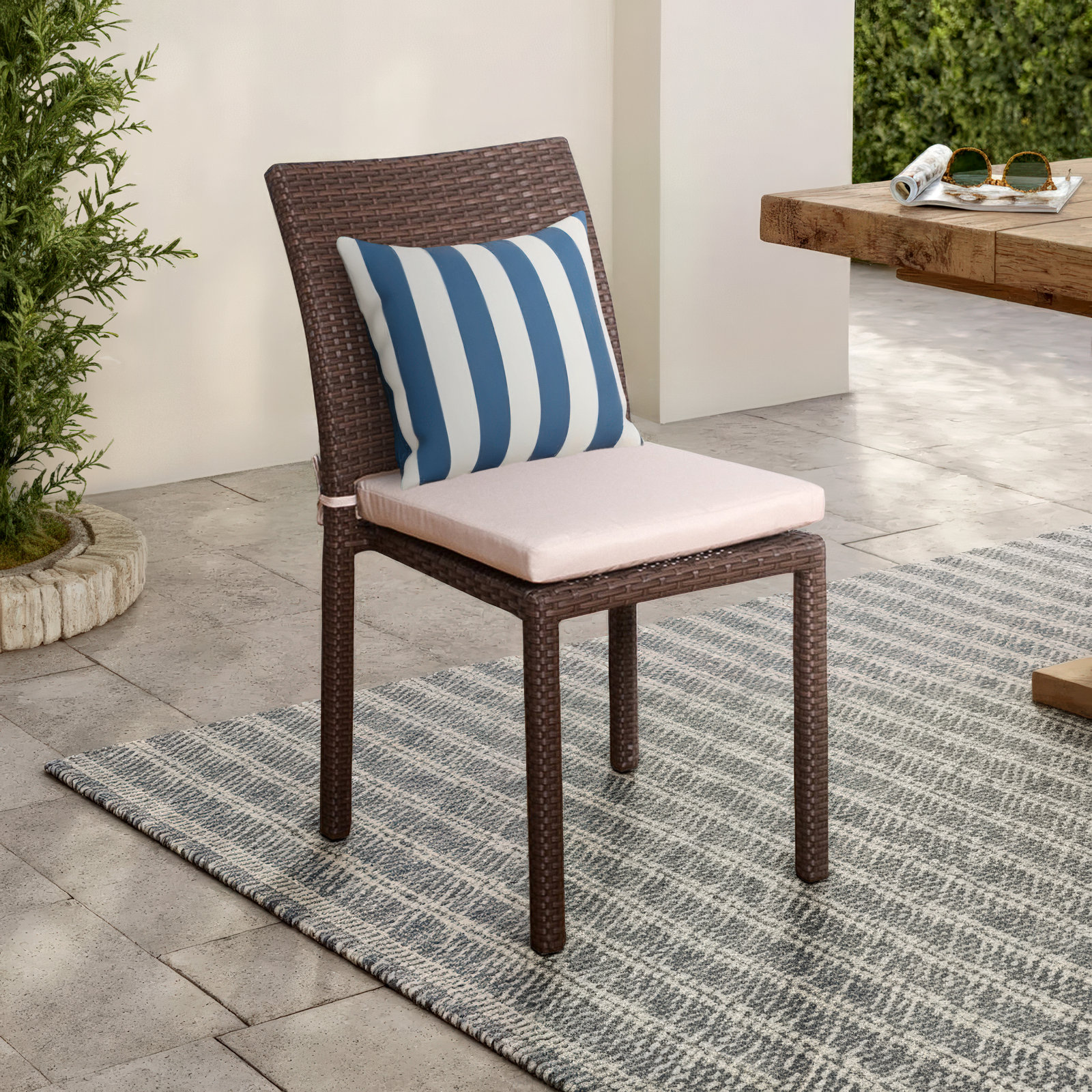 Sonlin Wicker Premium All-Weather Wicker Outdoor Stacking Dining Side Chair with Cushion