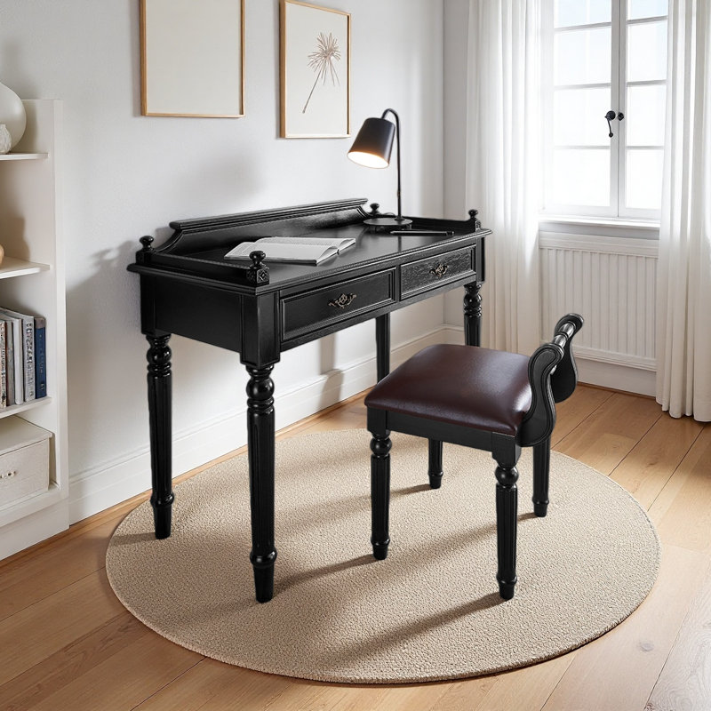 Bureau d'étude en bois d'hévéa massif, H 29,92 po x l 47,24 po x P 17,71 po