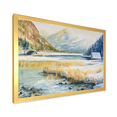 Paysage avec montagne bleue et rivière - Peinture sur toile